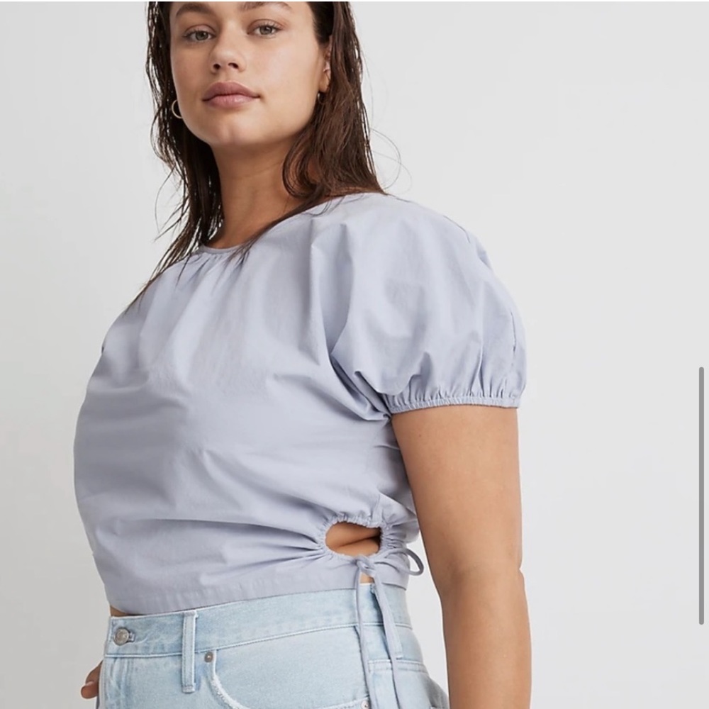 Madewell Cutout Drawstring Keyhole Poplin Puff Sleeve Crop Top Size XL.